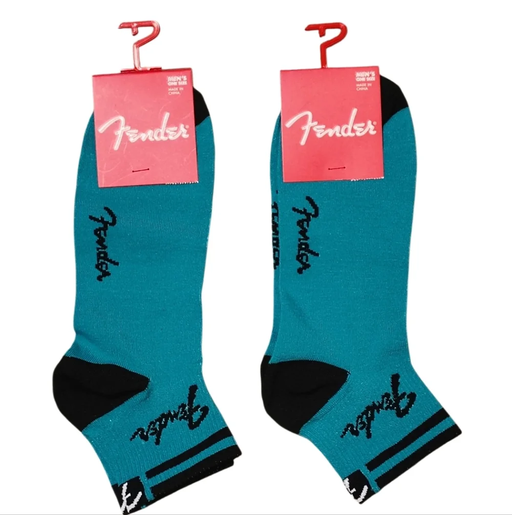 Fender Logo Ankle Socks - Teal/Blue & Black 2 Pair